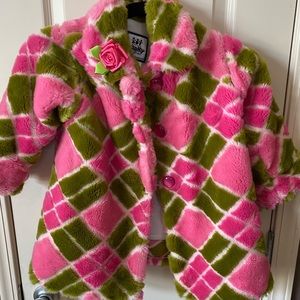 Plush, boutique brand child’s coat. Rose Arlechino